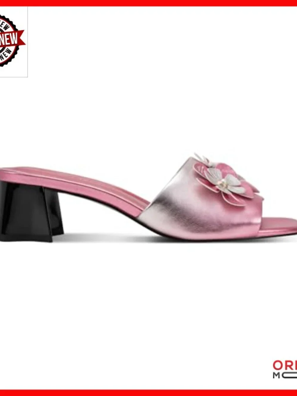 Block Heel Sandals with Flower Embellishments, Slip-On Dress Heel